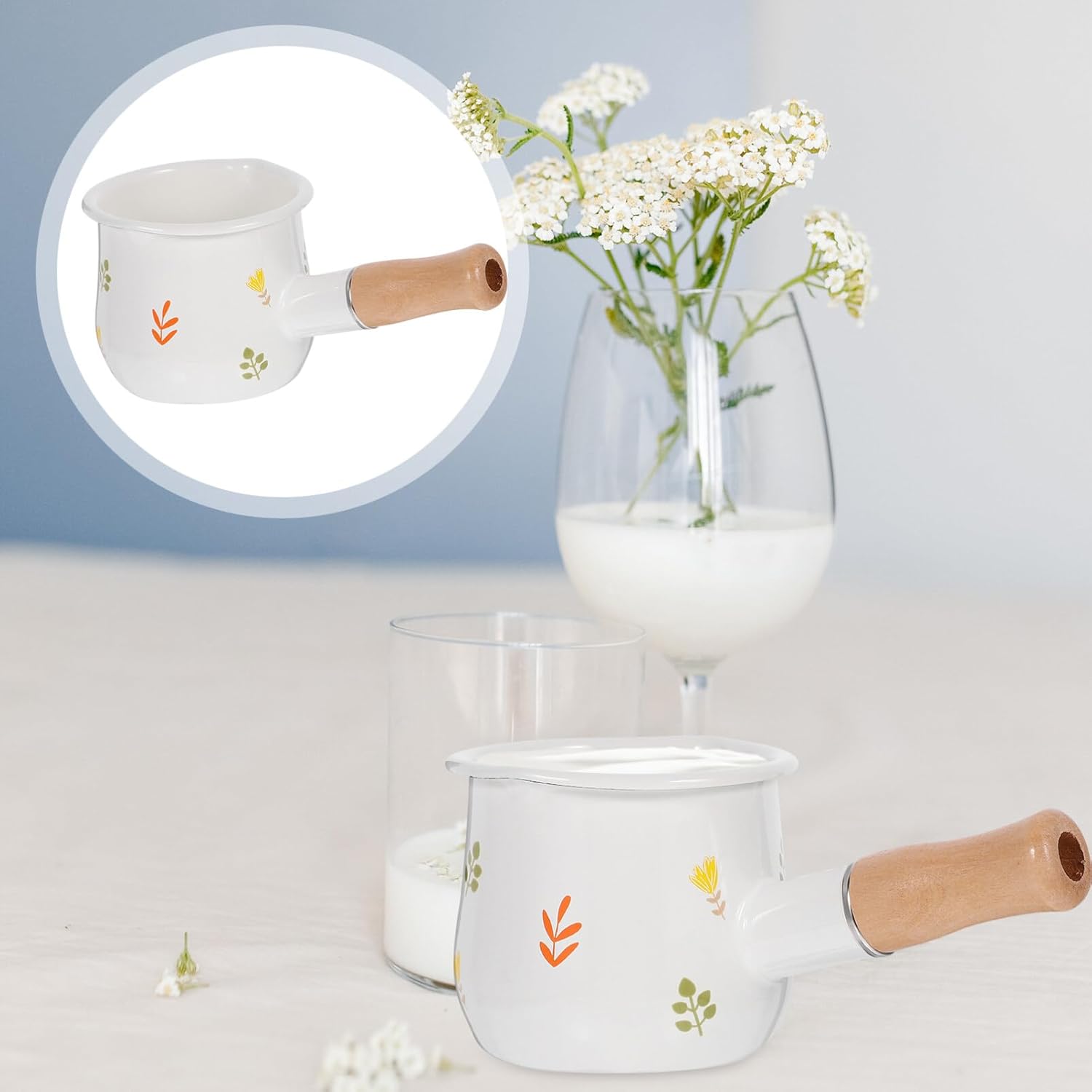 Enamel Sauce Pan with Handle Small Pot with Handle Enamel Cookware Pan with Nonstick Sauce Butter Melting Pot Small Sauce Milk Heating Pasta