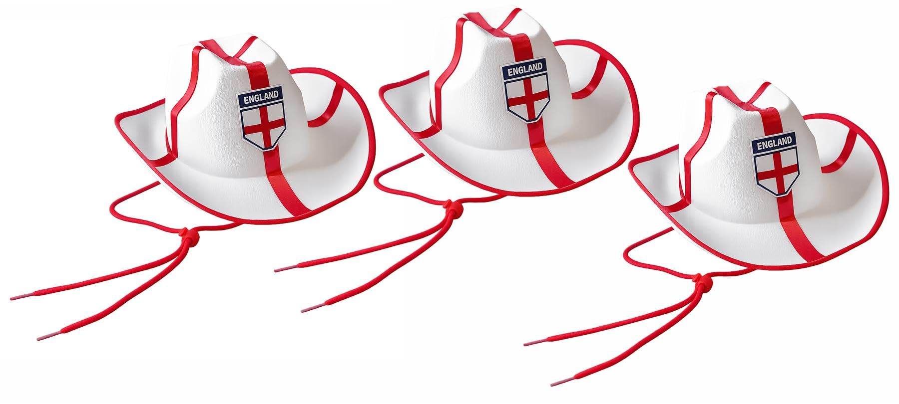 The Dragons Den Adults England St George Cross Saint Georges Day Fancy Dress Cowboy Cowgirl Hat [One Size - x3 Hats]