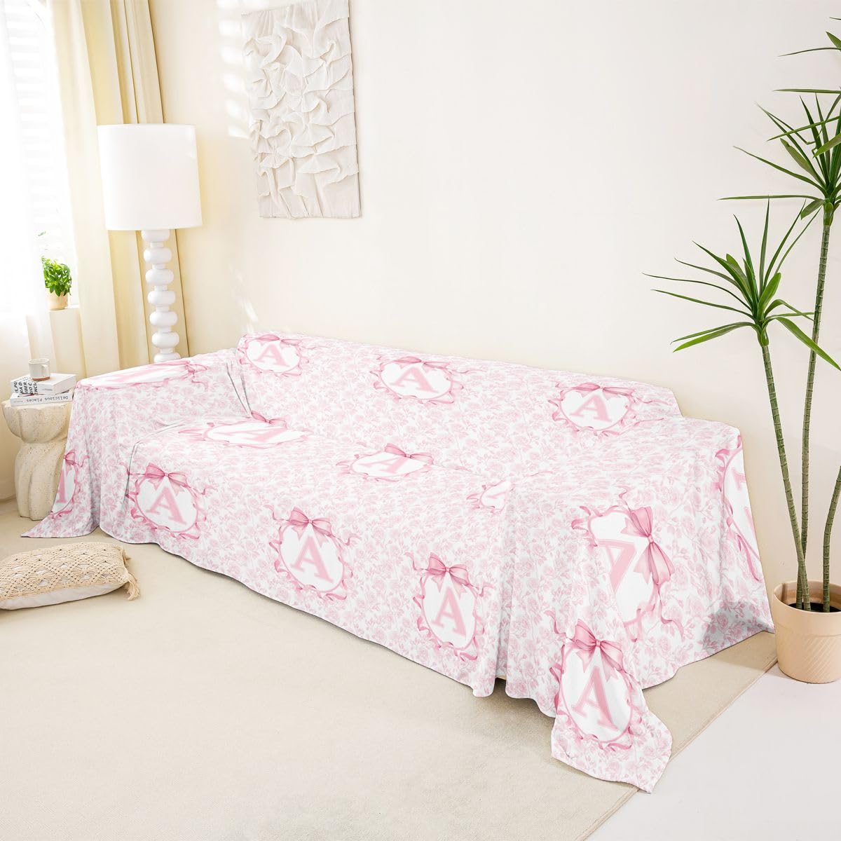 Homewish Baby Rosaschleife Sofaüberzug Personalisierter Buchstabe Anfangsbuchstabe A Couch Überwurfdecke 180x381 Frühlingsfloral Sofa Cover Schleife Kokette Sofahusse