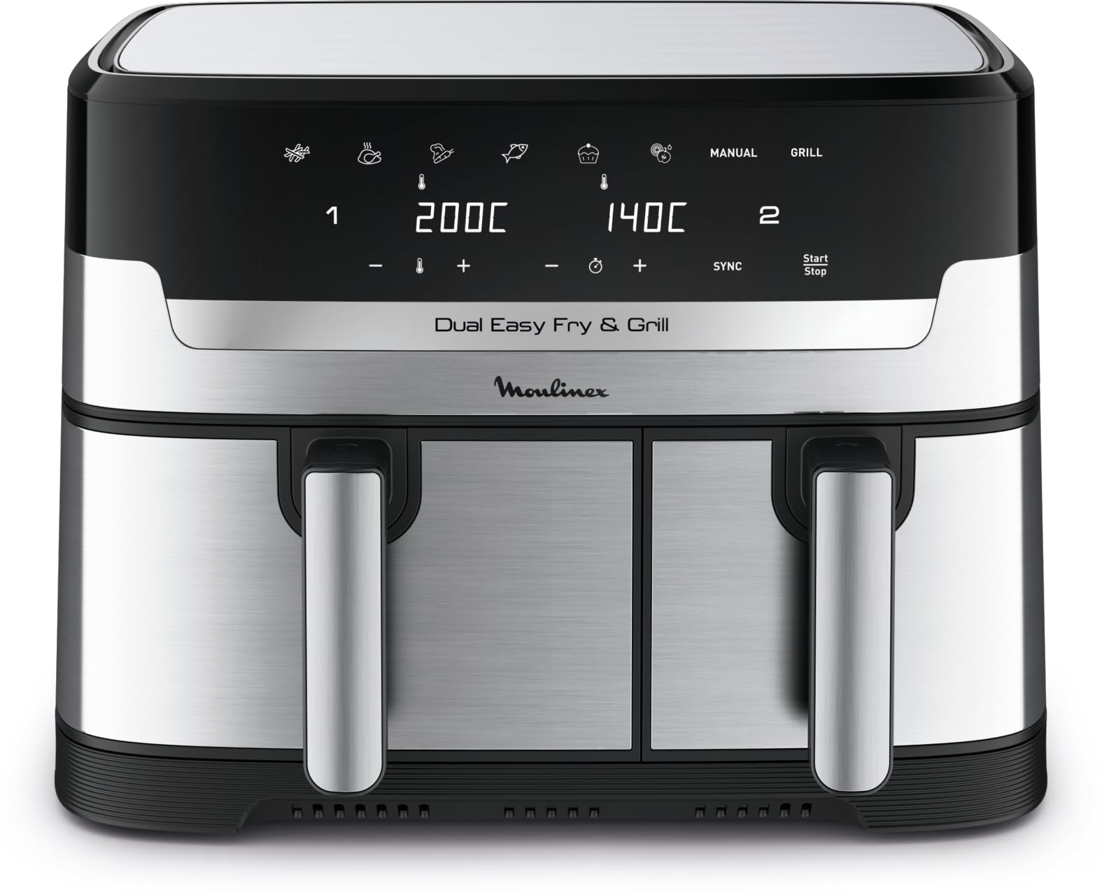Moulinex Dual Easy Fry & Grill, Capacità 8,3 L, Doppio Cestello, Combinazione Di Friggitrice Ad Aria E Griglia, Pasto Completo Per La Famiglia, Meno