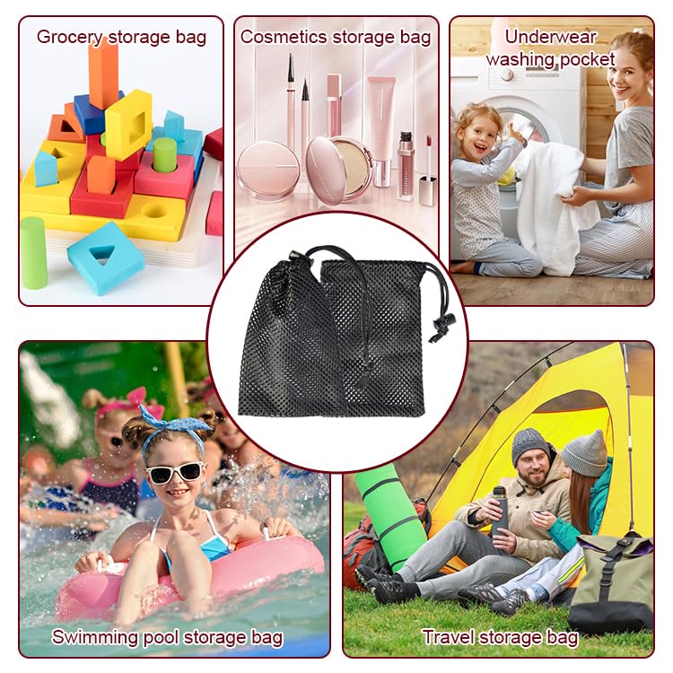 Mesh Bag, Small Nylon Mesh Drawstring Bag with Cord Lock, Black, 6 Pcs,5.9 x 7.9 Inch for Travel Stuff Bags, Cleansing Supplies4