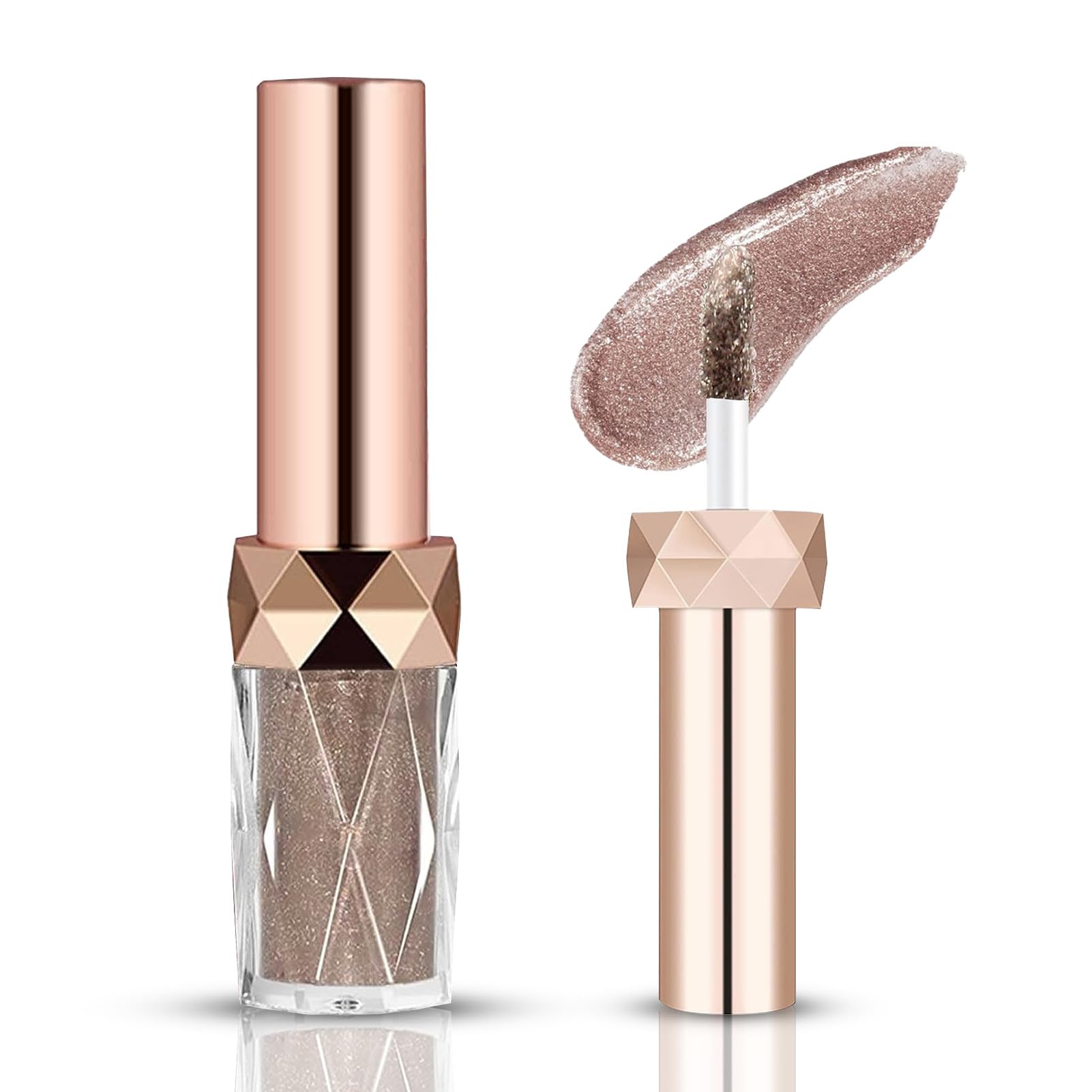 Sombras de Ojos Líquida Brillante, sombra de ojos metálica con brillo de diamante, Pigmentada y de Larga Duración Maquillaje para Ojos Brillantes y Brillantes, Marrón