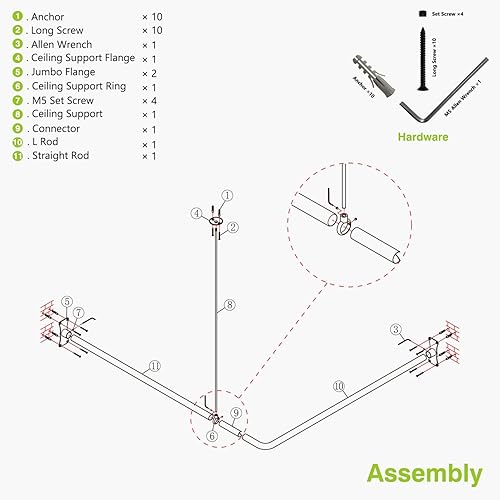 Miniatura 9 de Naiture - Barra de cortina de ducha esquinera de acero inoxidable de 72 x 36 pulgadas con soporte de techo, acabado negro