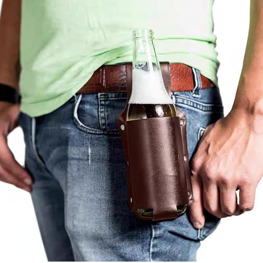 2 Piezas Funda Cuero de Botellas Cinturón Portátil de Cerveza Portabotellas de Piel para Cerveza para Hombres Día del Padre Navidad Bebedores de Cerveza