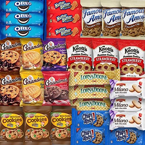 Cookies Variety Pack - 30 Assorted Cookies & Snacks Variety Pack for Adults & Kids - College Care Package - Cookies Lovers Gift - Snack Box Variety Pack Cookie Assortment Gift Basket by Stuff Your Sack