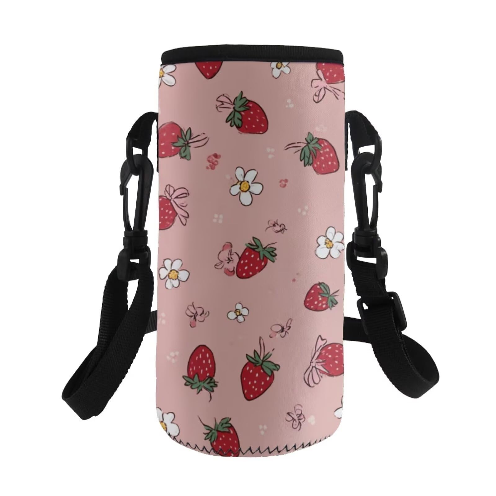 COEQINE Strawberry Pink Water Bottle Carrier Insulated Neoprene Water Bottle Bag Adjustable Strap for Kids Adult Walking โ image 1