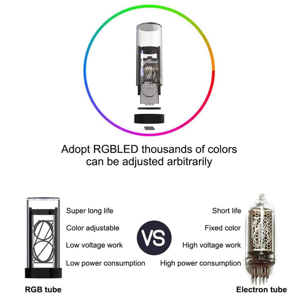 Cadeaux personnalisés, Horloge Tube Nixie, Horloge Tube numérique avec Design magnétique 10 000 Couleurs réglables, contrôle de l'horloge LED avec Panneau en Noyer Noir,