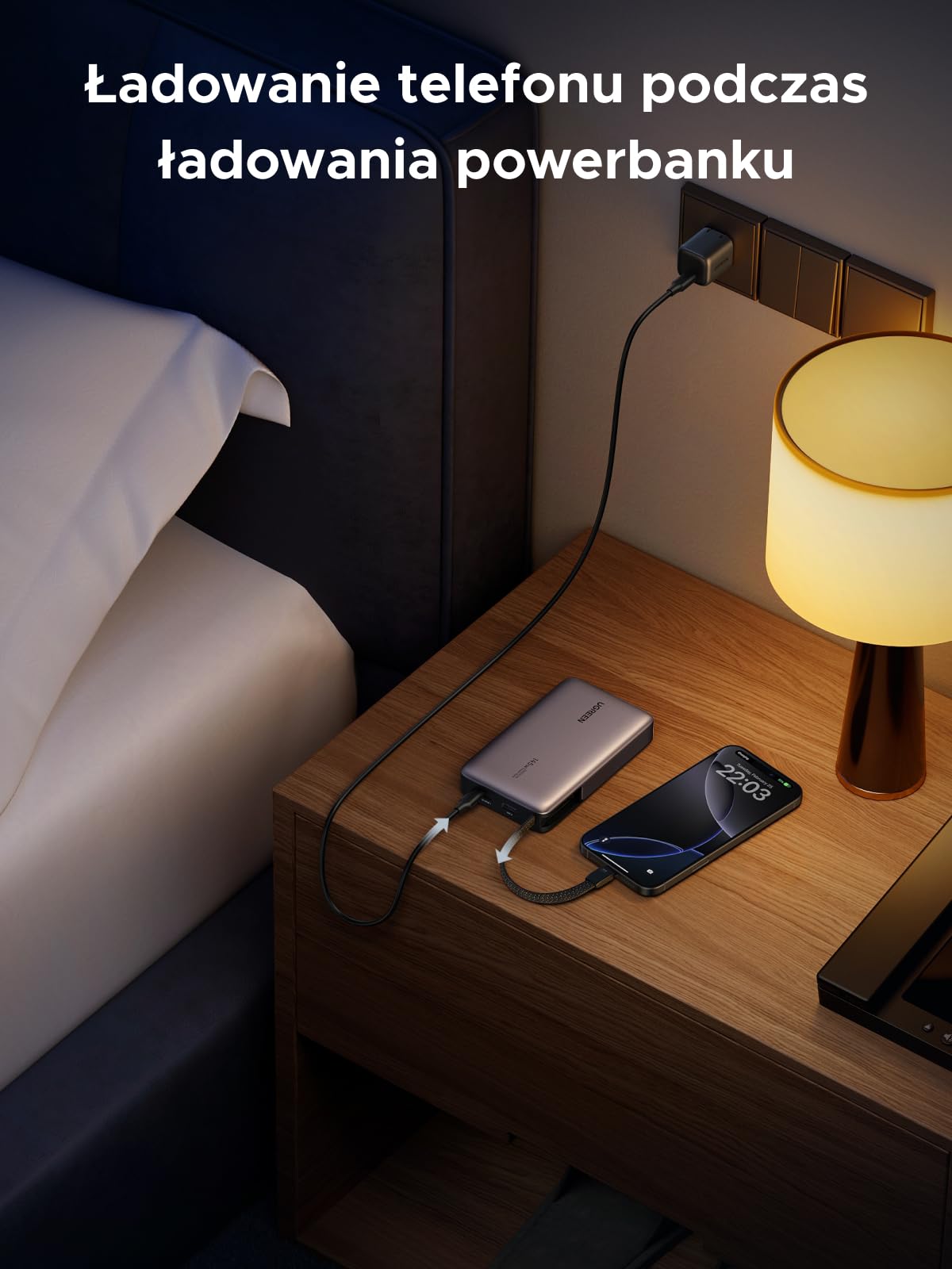 UGREEN Nexode Powerbank 20000mAh 145W z wbud. USB-C-kabel | 2x USB-C+1x USB-A, ładowanie laptopa/telefonu, kompatybilny z MacBook, iPad, iPhone, do podróży/biura