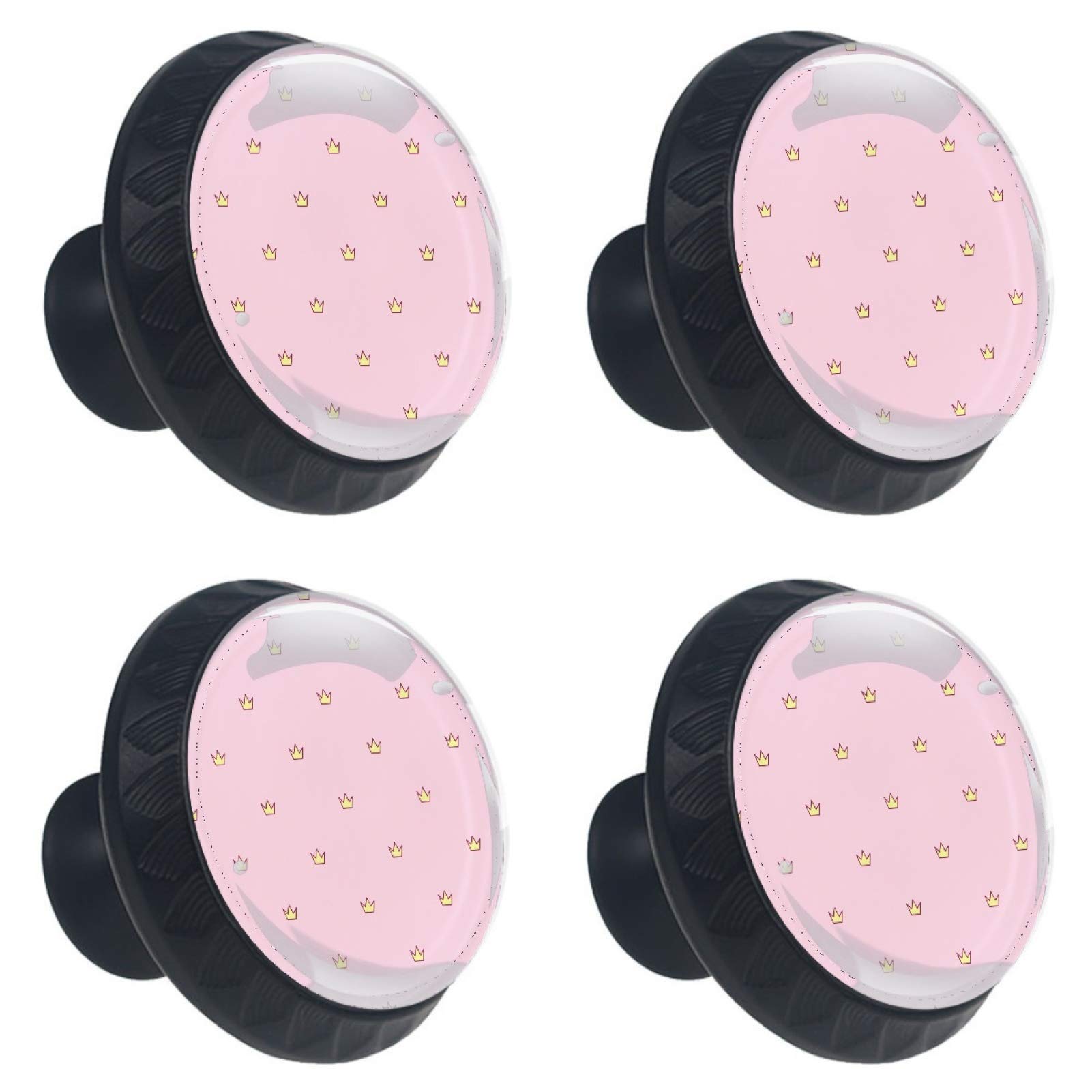 Boutons de meuble ronds en verre rose 30mm avec couronne de princesse x4