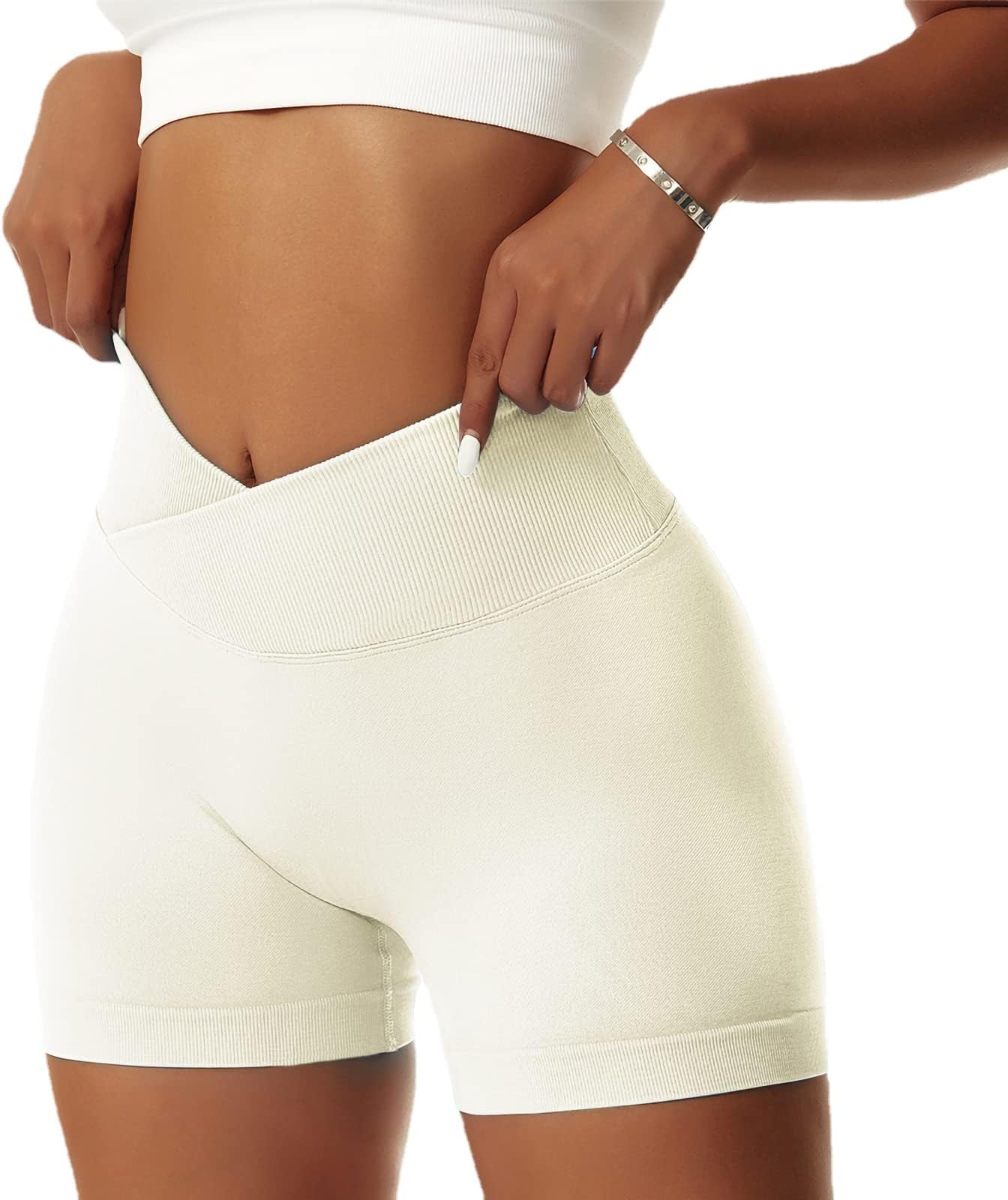 LoozykitSeamless Gym Shorts for Women V Cross High Waist Yoga Shorts Scrunch Tummy Control Butt Cycling Shorts Ruched Booty Workout Sports Shorts for Fitness Running