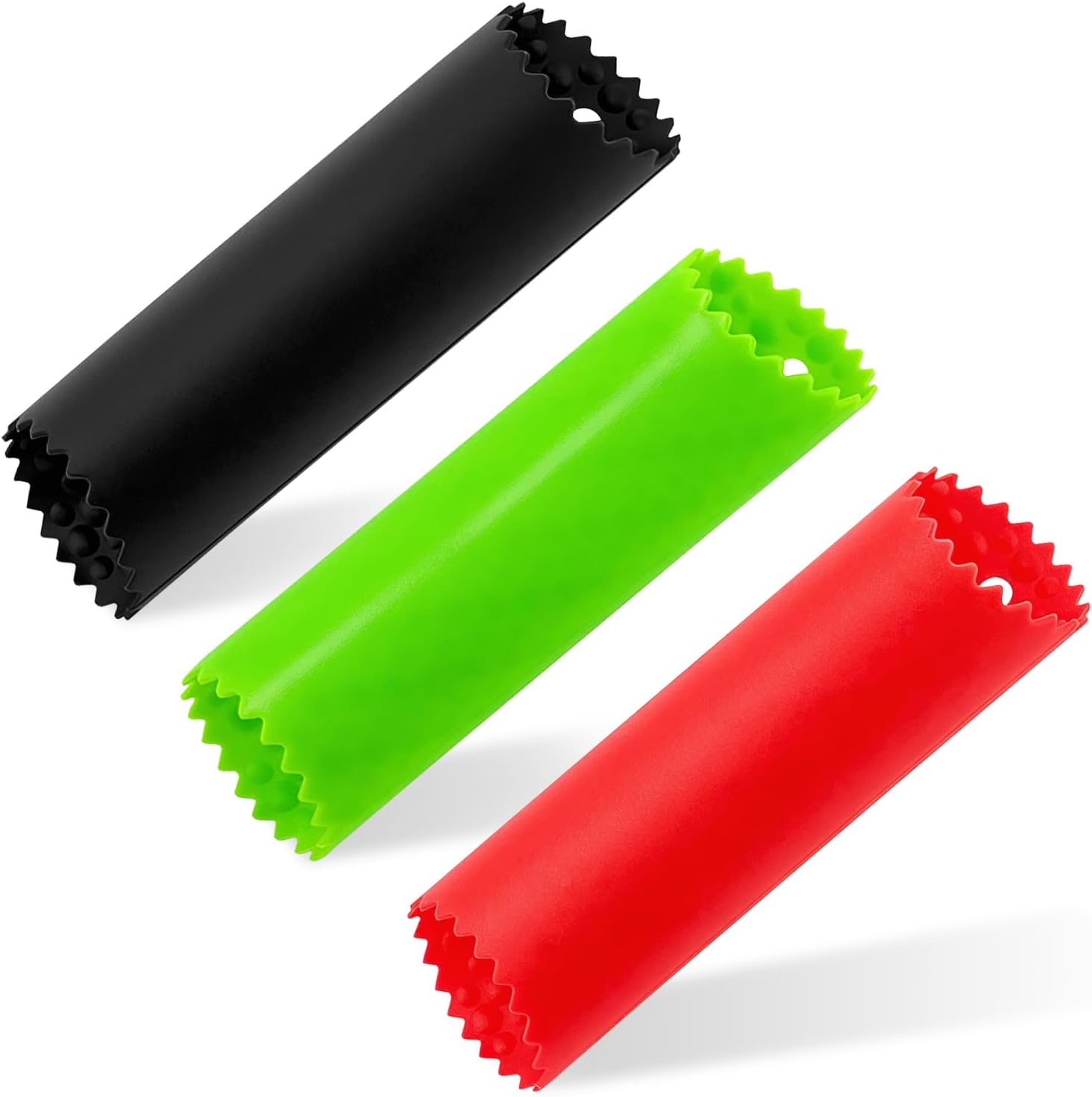 3 Pack Garlic Peelers, Easy Roll Garlic Skin Remover Roller, Silicone Garlic Clove Peeling Tool for Cooking, Black, Red and Green