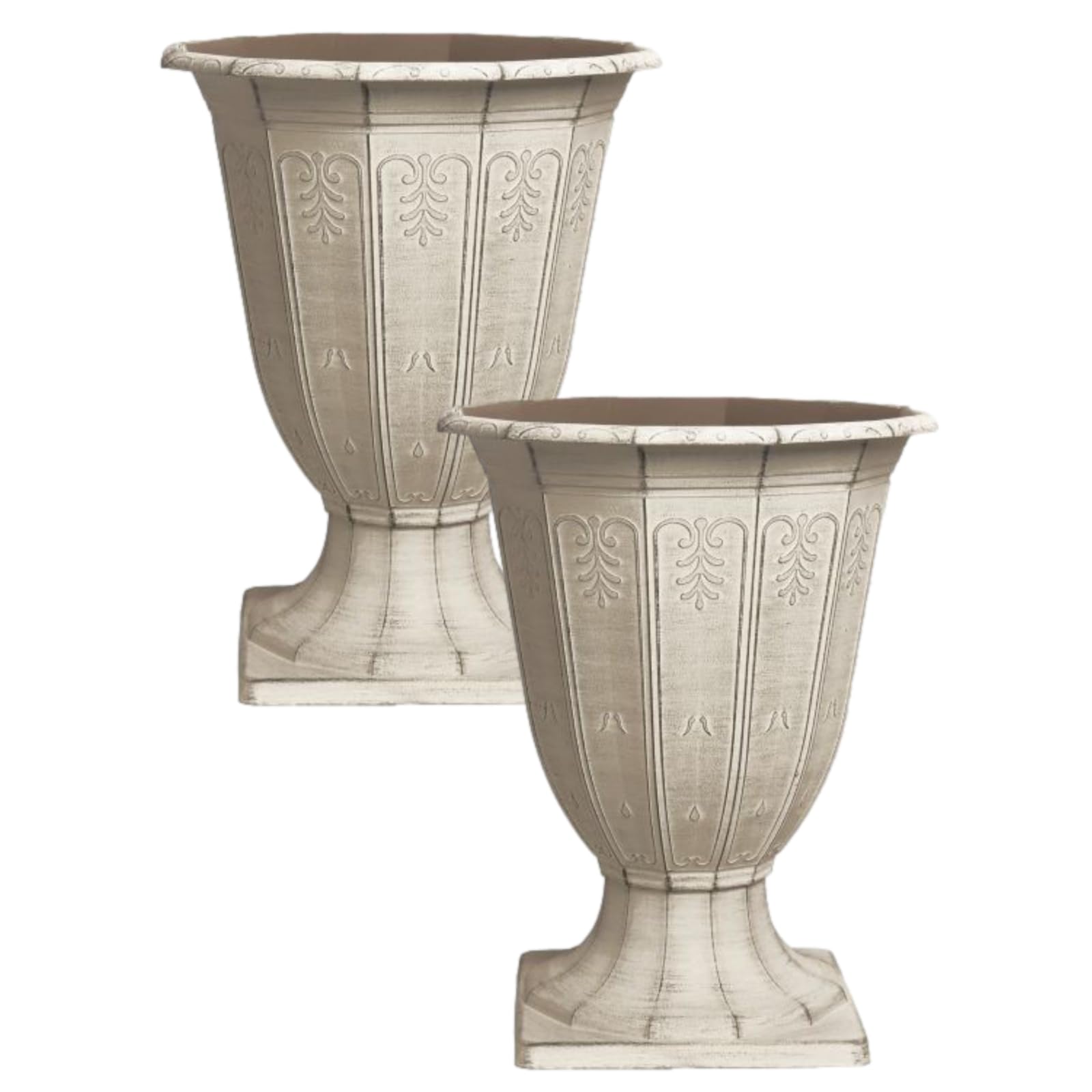 Fyne-Finds Grey Set Of 2 Calista Vintage Rust Urn Plastic Planter 32Cm, 12Inch Flower Display With Classic Aged Design Plant Pot