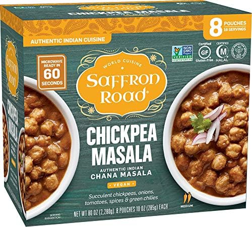 Saffron Road World Cuisine Gluten-Free Non-GMO Halal Vegan Authentic Indian Chana Masala - 8 ct. (10 oz.)