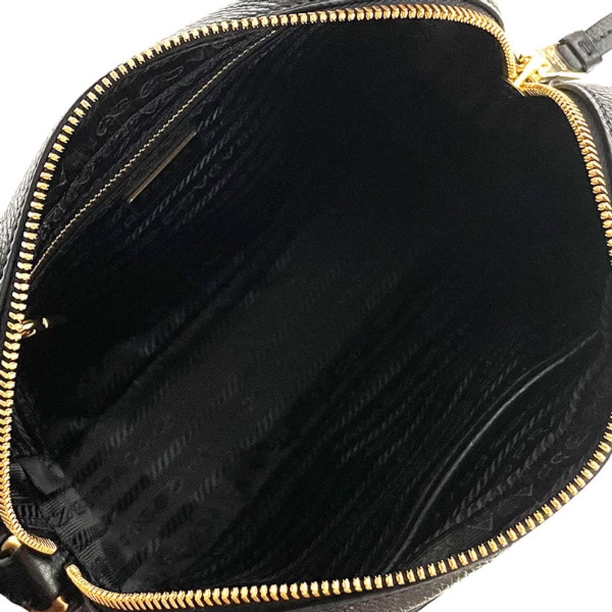 Prada Vitello Phenix Black Leather Camera Crossbody Bag Gold-Tone Hardware Adjustable Strap Top Zip Closure Interior Zip & Slip Pockets 8.5" x 2.5" x 5.5" Made in Italy New - Image 6
