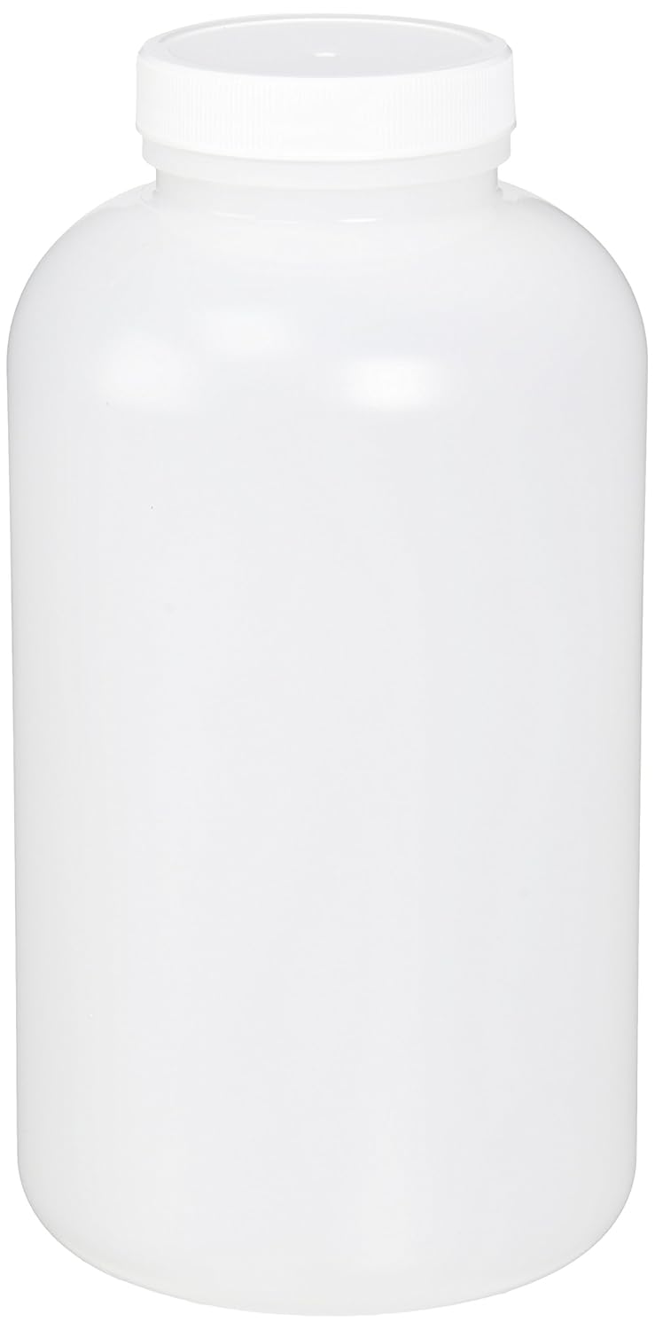 Qorpak PLC-03606 Natural HDPE Wide Mouth Round Bottle with 53-400 White Polypropylene SturdeeSeal Polyethylene Foam Lined Cap, 32 oz, Natural (Pack of 72)