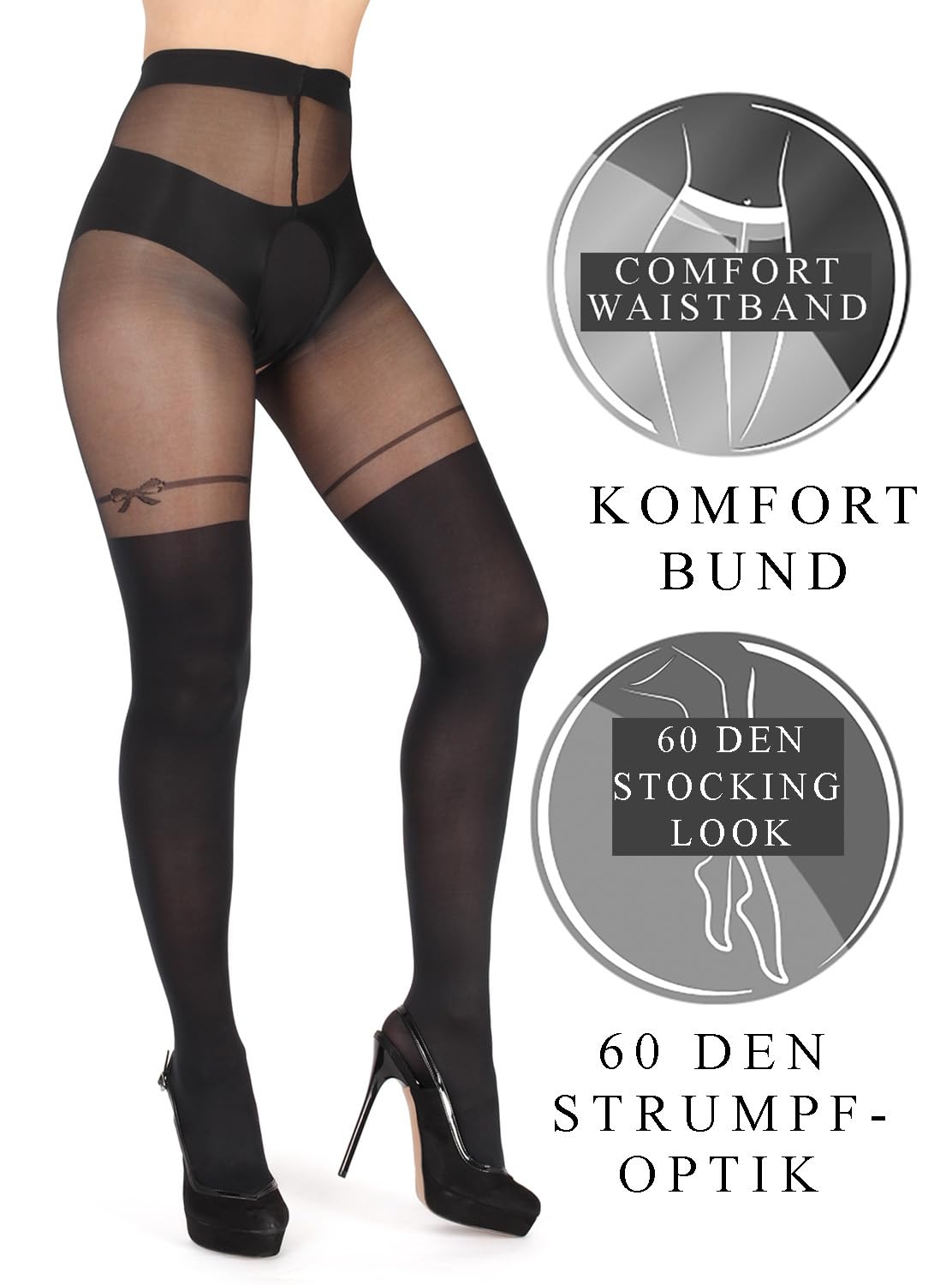 BANANALU 20 Collant Sexy Ouvert sopra il ginocchio con cavallo aperto Cutout