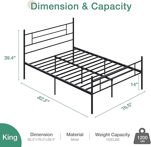 Miniatura 63 de Novilla - Base de cama con cabecera y estribo, plataforma de metal de 14 pulgadas con almacenamiento debajo de la cama, no necesita somier, soporte
