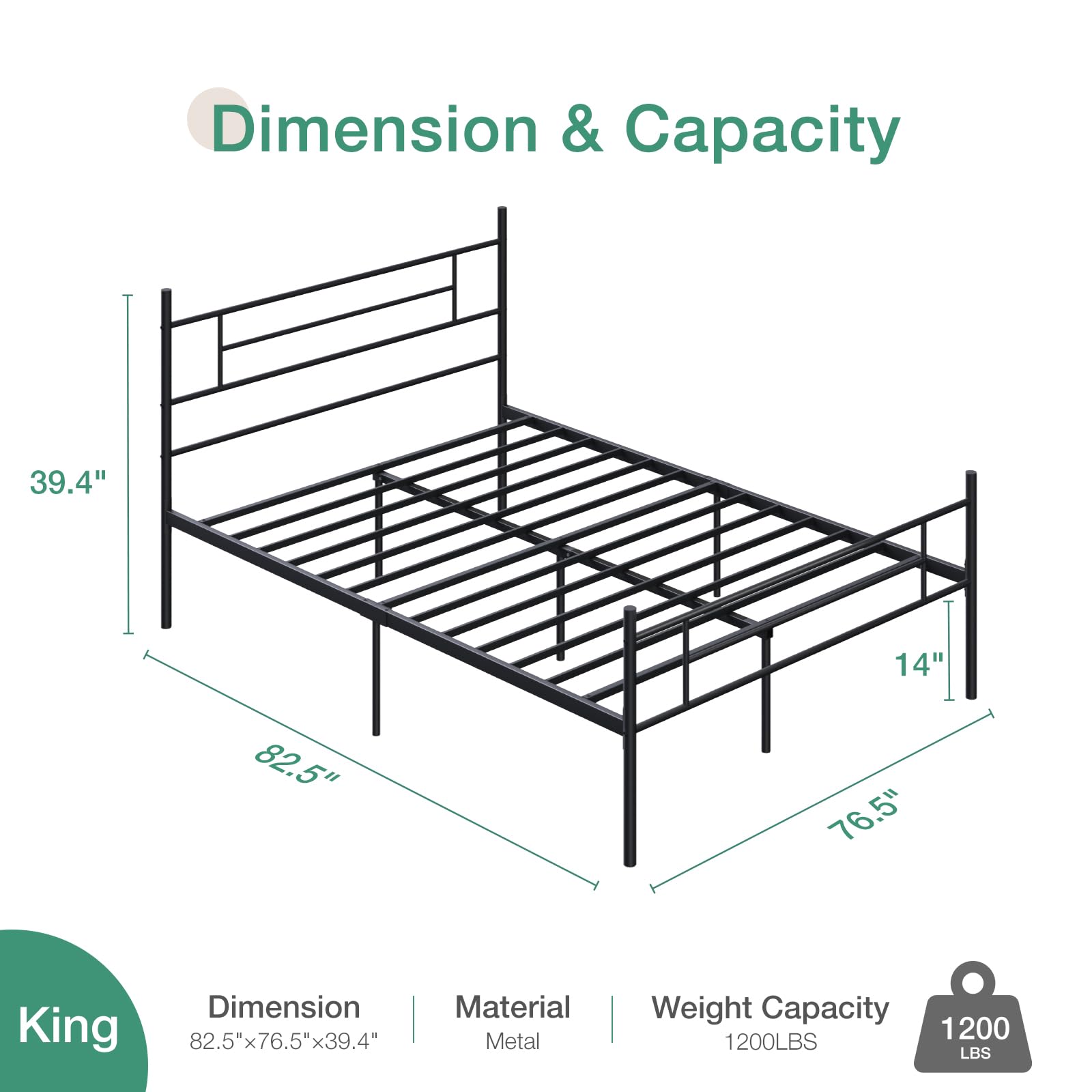 Novilla King Size Bed Frame with Headboard and Footboard, 14 Inch Metal