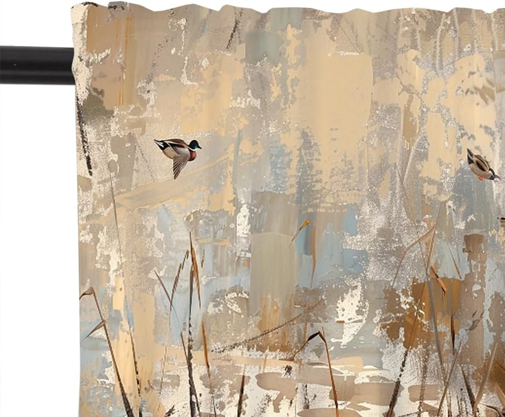 2 Panels Farmhouse Animals Curtain Valance for Windows, Mallard Duck Reed Pond Rod Pocket Short Window Treatment Decor Drapes for Kitchen, Bathroom, 54" X 18"