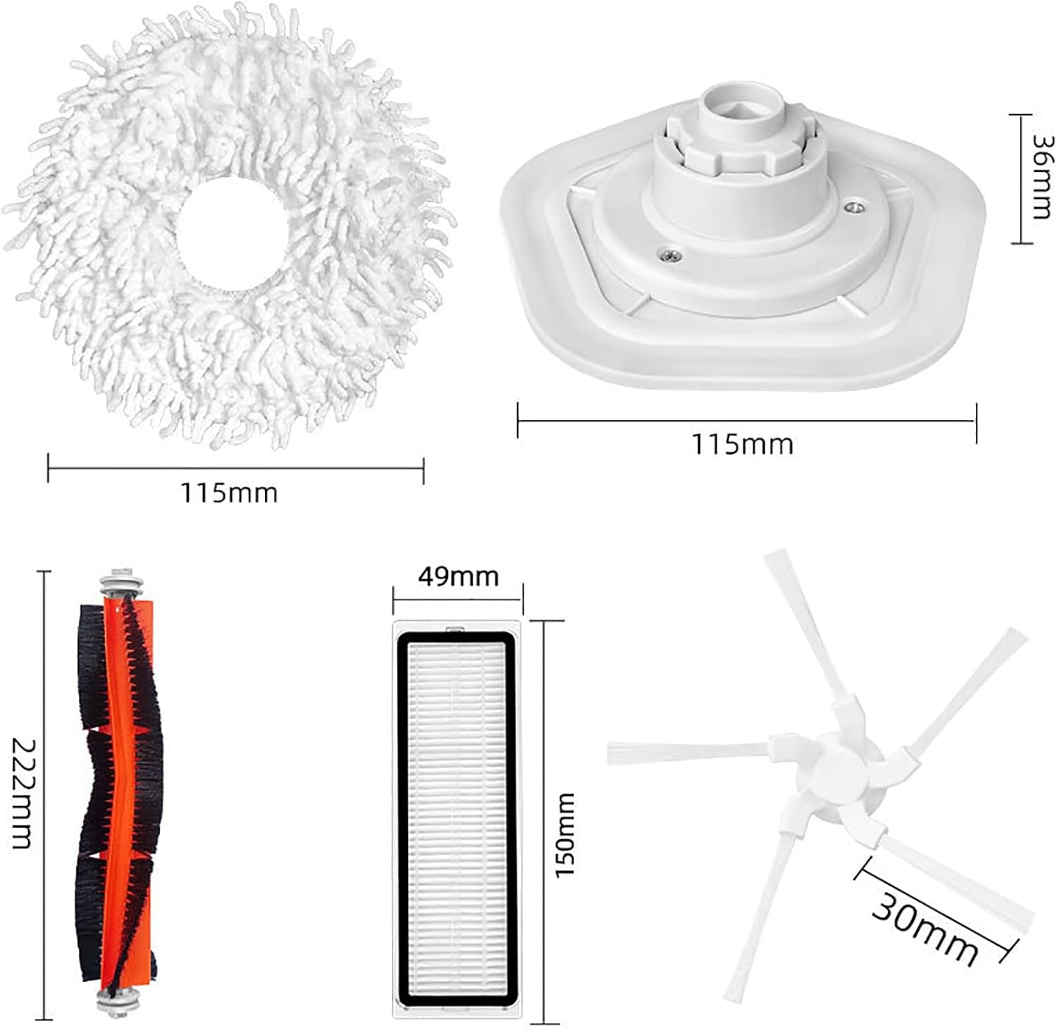 Main Roller Brush HEPA Washable Replacement Filters Clean Mop Pads Side Brush Replacement Accessories for Dreame Bot W10/W10Pro Robotic Vacuum Cleaner, A-Set