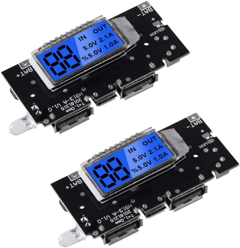 2 Pack 18650 Battery Charger Protection Module, MELIFE Power Bank PCB Module Board, Dual USB 5V 1A 2.1A with BMS Protection DIY Mobile Charging Accessories Digital LCD Display Indicator