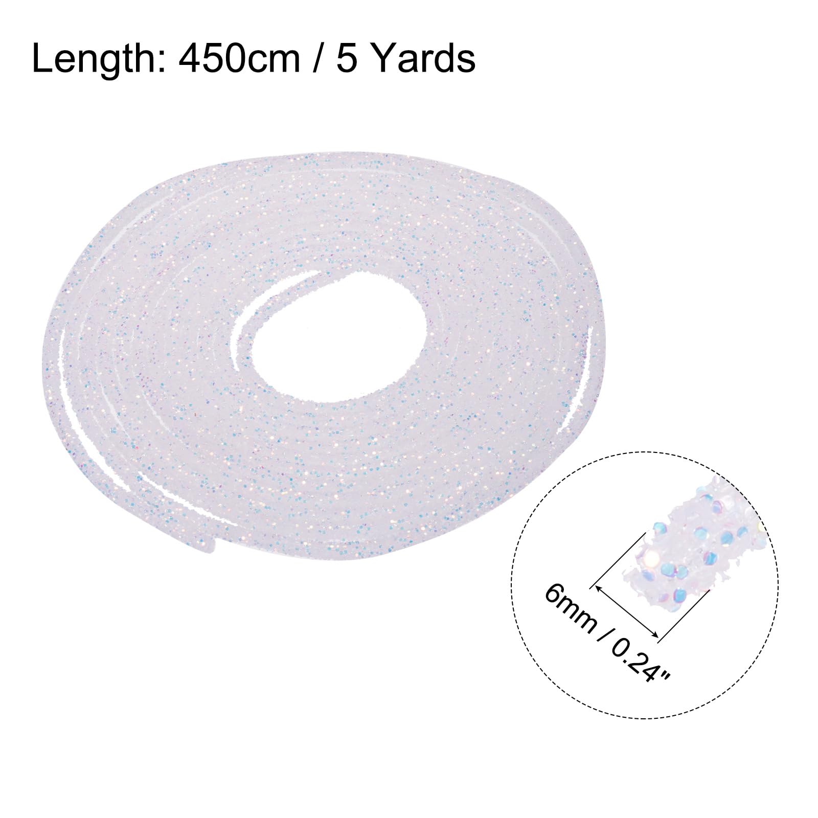 sourcing map 5 Yard 6mm 0.24 inch Glitter Sequins Rope Sequins Rhinestone Tube Cord for DIY Wedding Dresses Costume Clothing Shoes Jewelry Accessory Clear White — view 2