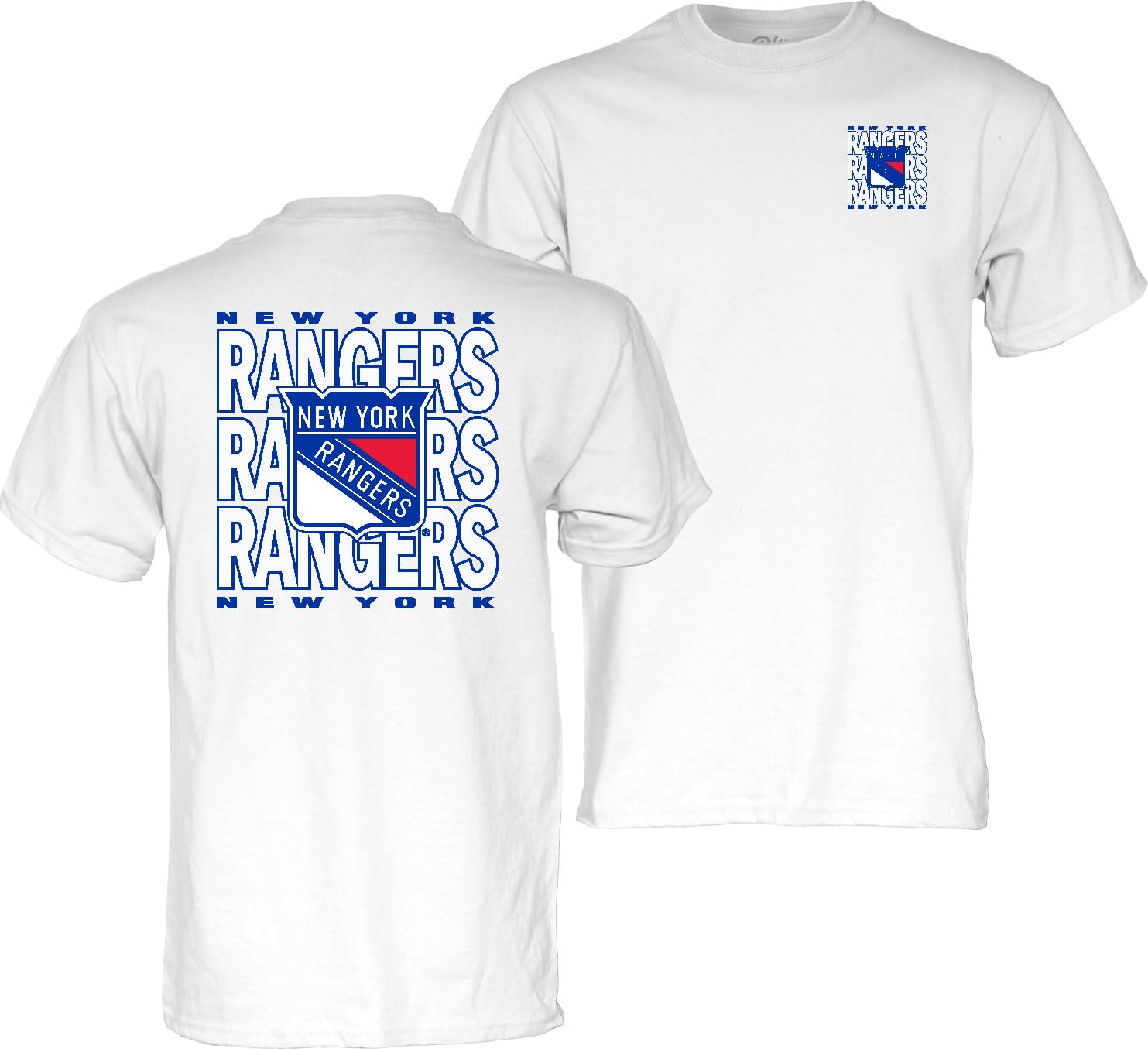 Blue 84 NHL Officially Licensed T-Shirt Front/Back Curl White