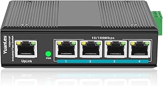 YuanLey 5 Port Fast Industrial DIN-Rail Ethernet Switch, 5 x Fast Ethernet Ports, IP40 Rated, Unmanaged Network Switch (-40 to 176°F), Lifetime Protection, Metal Case