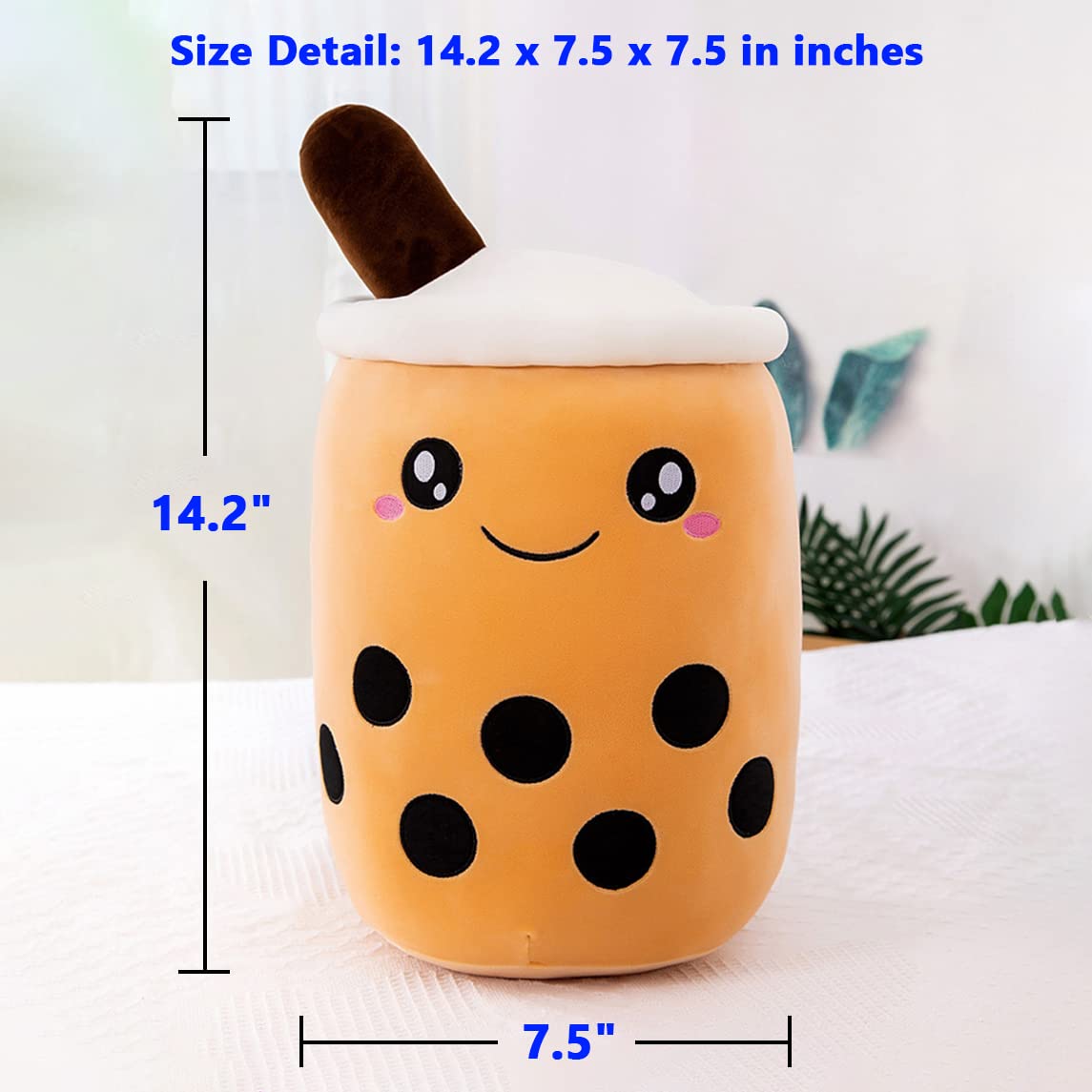 VSFNDB Cute Boba Tea Plush Stuffed Animal 14 Inch Bubble Tea Kawaii Plushies Cartoon Soft Milk Tea Cup Cuddly Pillow Home Hugging Birthday Gift for Children Kids Boys Girl Room Decor Bedtime, 14Inches