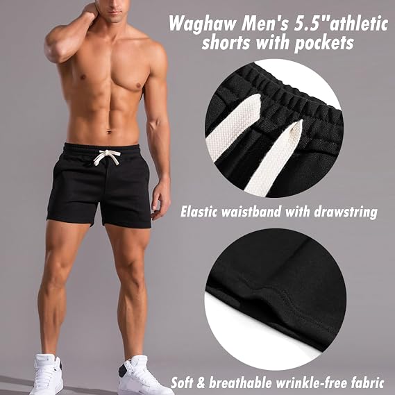 Men 5.5/7 Inch Cotton Sweat Shorts Men Cotton Workout Short with Pockets