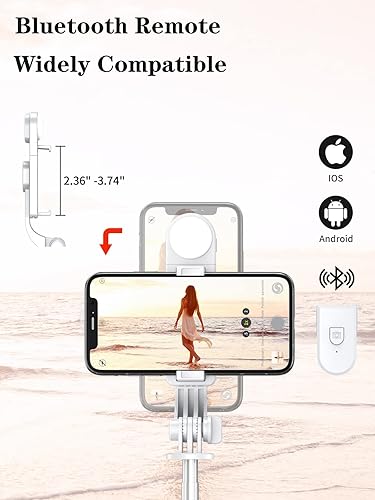 Miniatura 4 de Trípode para selfie stick con control remoto inalámbrico, trípode para selfie stick de 46 pulgadas con luz de relleno LED, para iPhone 16/15/14/14