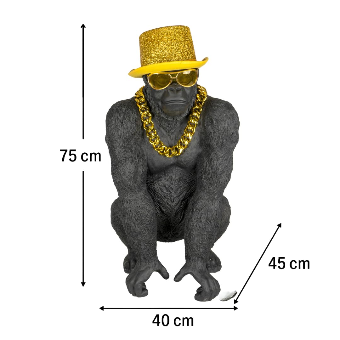 Bongo Gold – Statua Gorilla dorata di alta qualità, statuetta decorativa con occhiali e catena dorata – scultura di design XXL – creazione francese di eccezione per soggiorno ufficio