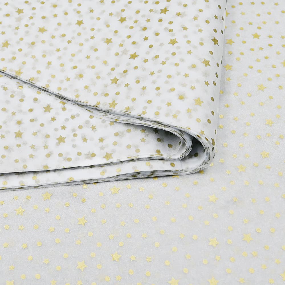 50pcs 50 * 35cm Gold Star White Tissue Paper,50 * 35cm Wrapping Paper Bulk for Christmas Wedding Birthday DIY Gift Decorations