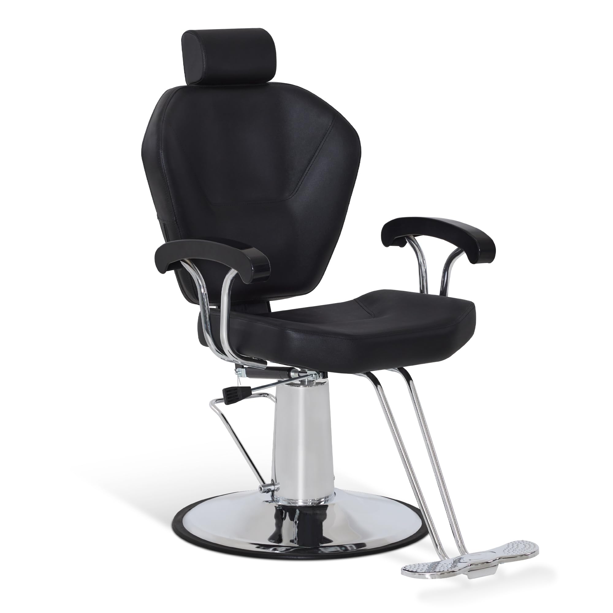 Barberpub Friseurstuhl mit Kopfstütze, Hydraulikpumpe 360° Drehbar, Höhenverstellbar, PVC Kunstleder, Schwarz