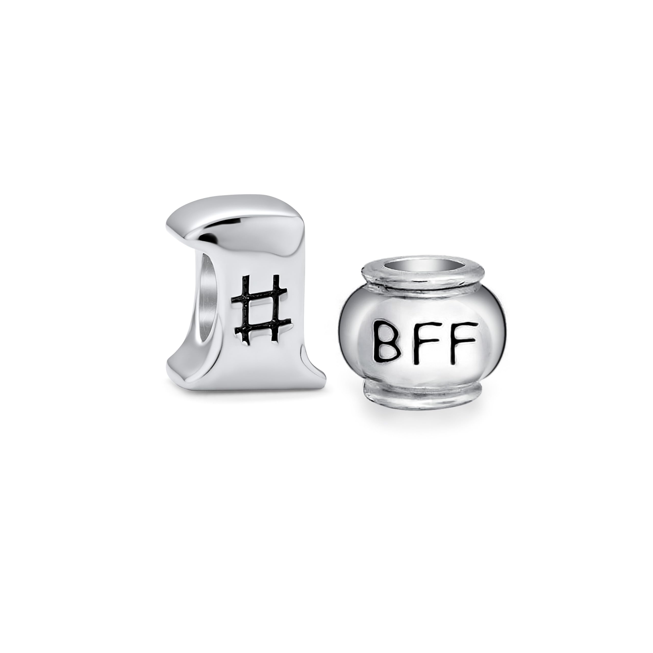 Set di Due Vincitori Primo Posto Numero Uno Parola #1 & Migliori Amici per Sempre BFF Ciondolo Perline Per Donne Per Adolescenti Argento Sterling .925 Ossidato Adatto a Bracciale Europeo