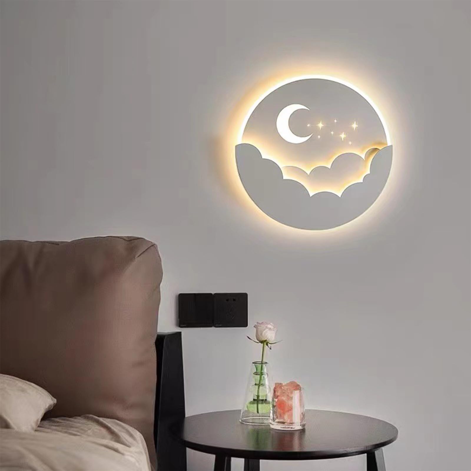 Lampade da Parete, luci a LED per Interni, Moderne, dimmerabili, a Forma di Luna e Sole, con Telecomando, in Alluminio Acrilico, Luce Notturna per Camera da Letto e Bambini/Bianco/
