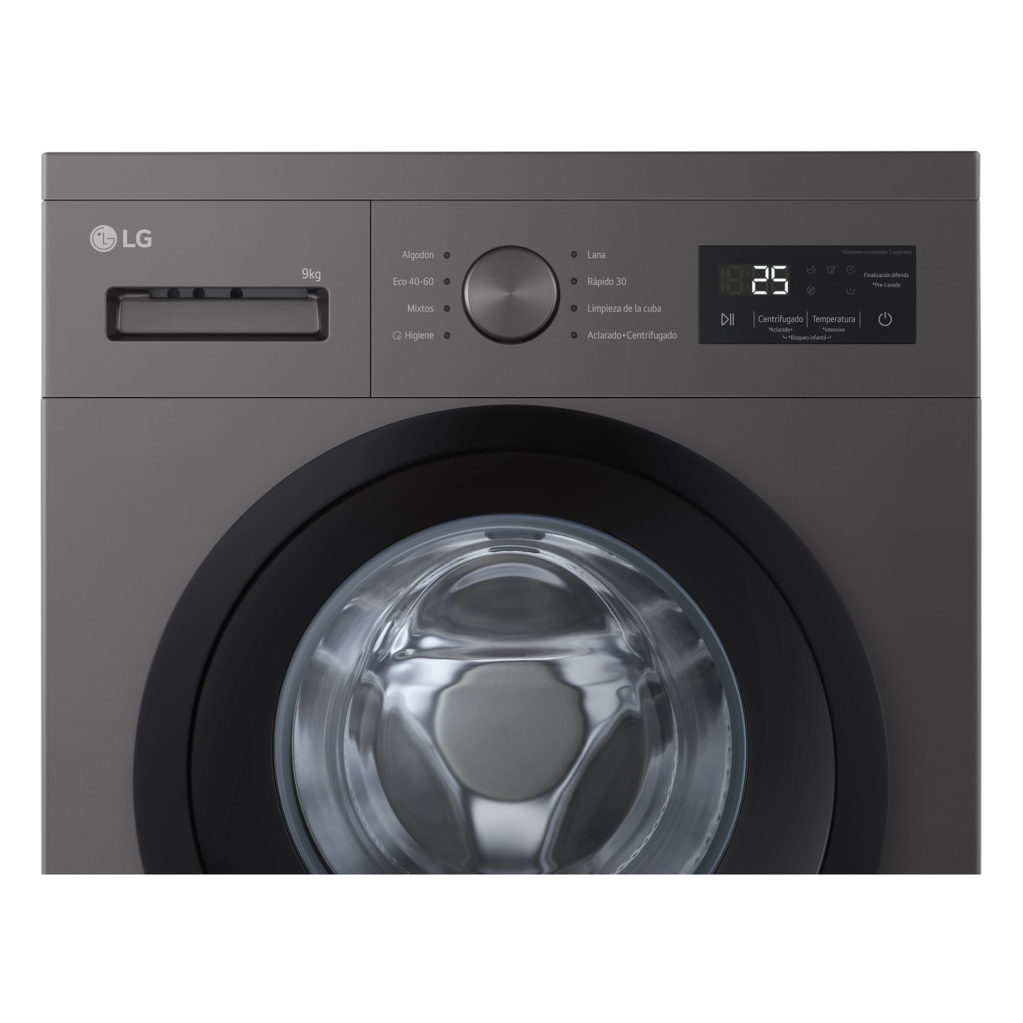 LG F4A1009NDK - Lavadora, 9 kg, 1400 rpm, Carga Frontal, 8 Programas, Programa Rápido y Programa Lavado a Mano, Fondo Especial Reducido, Display LED, Serie 100, Color Grafito
