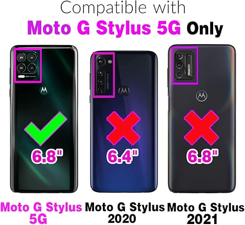 Miniatura 2 de Asuwish Funda para Moto G Stylus 5G con protector de pantalla de vidrio templado y soporte delgado para tarjetas de crédito, ranura híbrida,