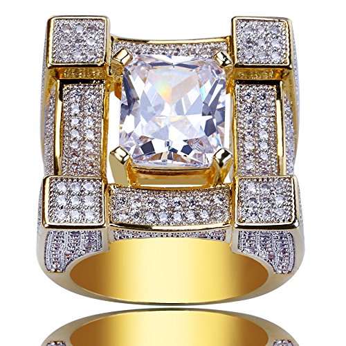 14K Gold over S925 Sterling Silver Rectangular Cushion Cut Mossanite Ring, Wide Face Densely Set Men's Ring, A Broad Statement of Style,Daily Gift for Dad