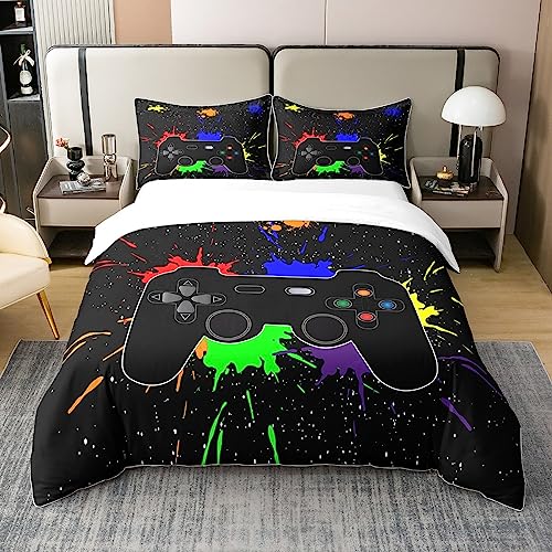 Homemissing Jeux 100% Coton Housse de Couette 200x200cm Console de Jeu Parure de lit Enfants 100% Coton Garçons Filles Ados de la Chambre Gamepad Literie Set de la...