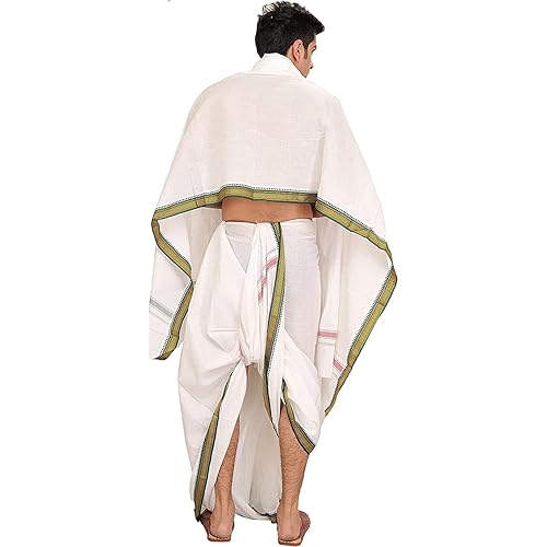 Kolakeer™ Men's 9x5 Panjakejam Dhoti with Angavastram - 3.3 Mtrs Dhoti with 1.5 Mtrs Angavastram