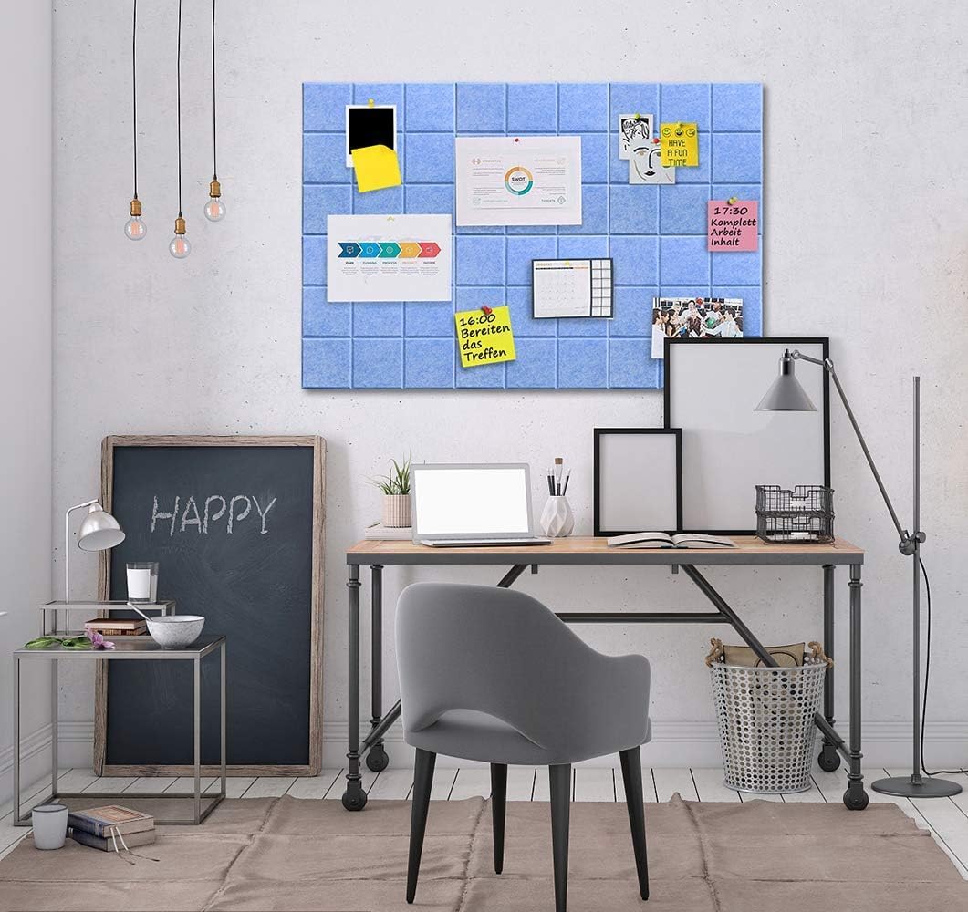 Large Cork Board Felt Board Tiles for Walls with 30 Push Pins, 11.8"x11.8" Pack of 6 Pin Board Notice Boards for Home Office Kitchen, Bulletin Board Wall Tiles for Photos Memos