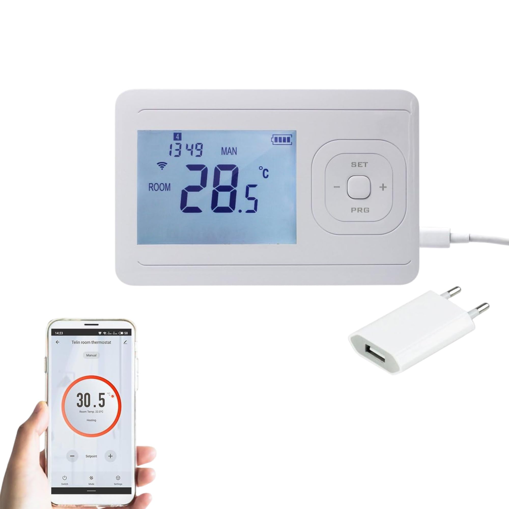 WLAN Smart Thermostat V3 für Heizungssteuerung, programmierbar, App Steuerung, Raumthermostat für Fußbodenheizung & Gastherme, digitale Temperaturregelung, Wandmontage, Schwarz