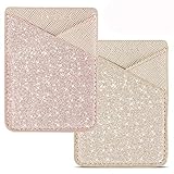 Phone Card Holder Cell Phone Stick On Phone Glitter PU Leather Sleeve Credit for iPhone Samsung Most Smartphones (Rose/Gold)