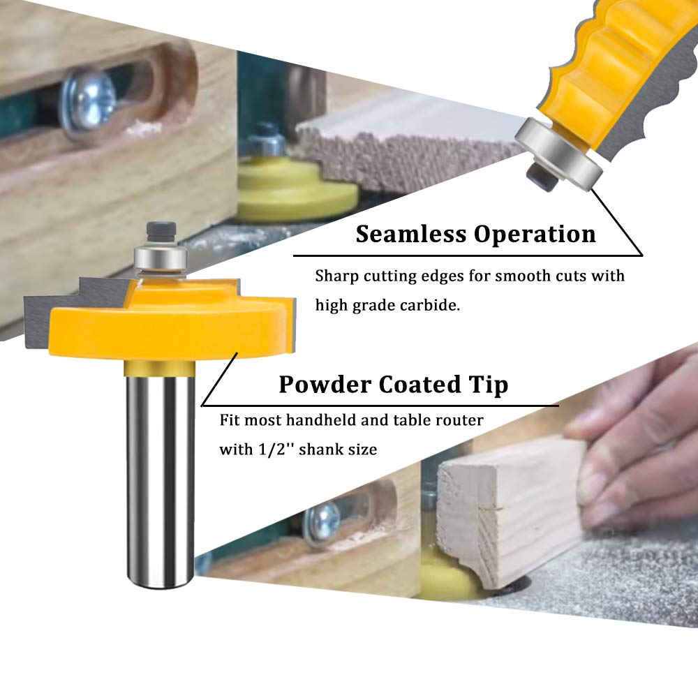 TAIWAIN Router Bit Set 1/2 Inch Shank 3 PCS, Frame Wood Milling Cutter,Rail &Stile Woodworking Miter Carbide CNC Cutting Router Bits Sets Tool for Cabinet Drawer Door Surfacing (G1-G)
