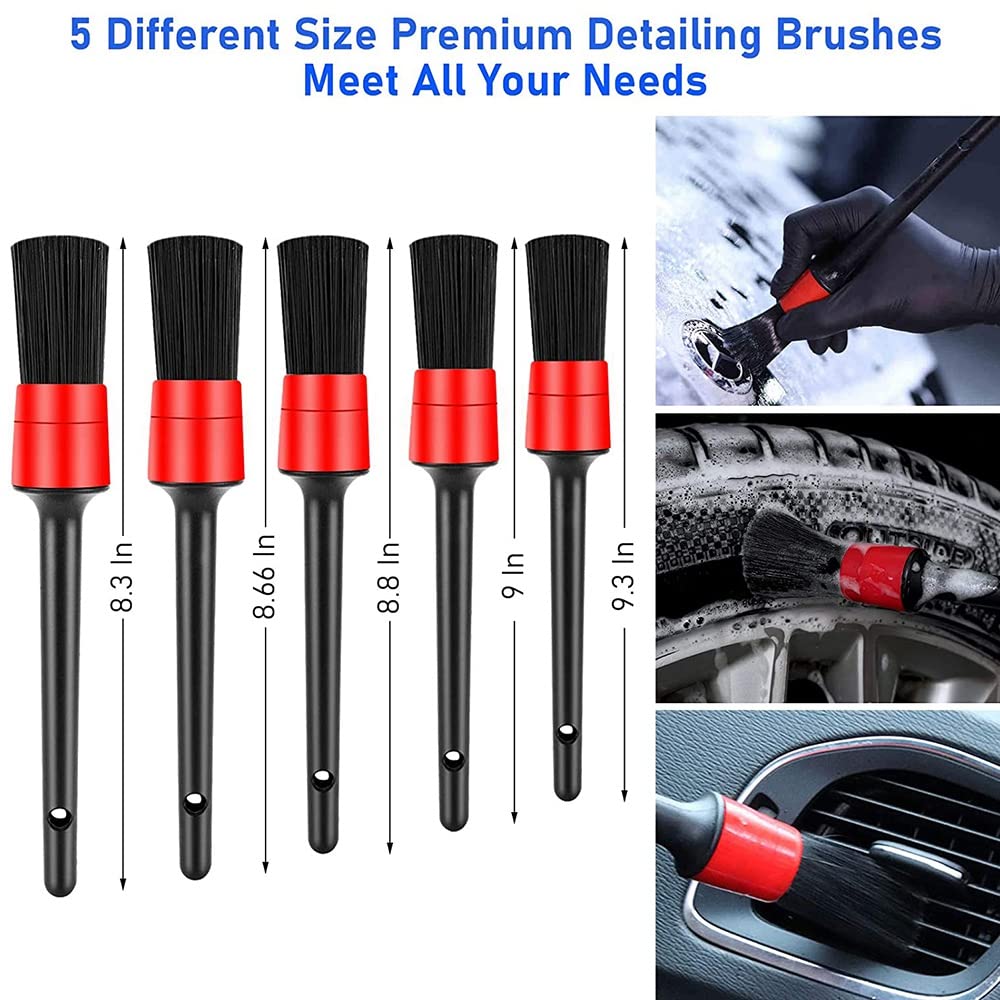 Keadic Set 16 Spazzole Per Pulizia Auto, Kit Professionale Per Cerchi, Pneumatici, Interni E Motore, Con Spazzole In Setole Naturali E Metalliche, Spugne E Panni