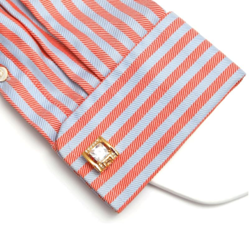 Gemelli da Camicia Quadrati retrò in Rame, Semplici Gemelli Francesi con Strass per Matrimoni, Feste E Anniversari(Pesca A Frutto Bianco 5-1,7 Cm)