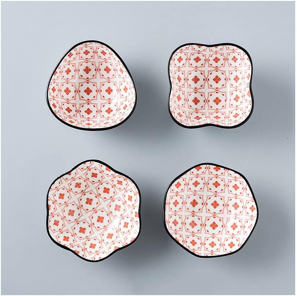 GeRRiT Snack Serving Dishes Japanese Style Soy Sauce Dishes Set of 4 Ceramic Dip Mini Bowls Condiments for Soy Sauce Vinegar Ketchup Appetizer BBQ Seasoning Dishes Dessert Dishes