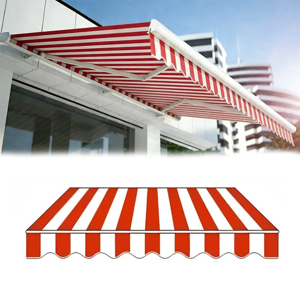 Pare-soleil rétractable 2,4x2,1m à rayures rouges et blanches pour terrasse