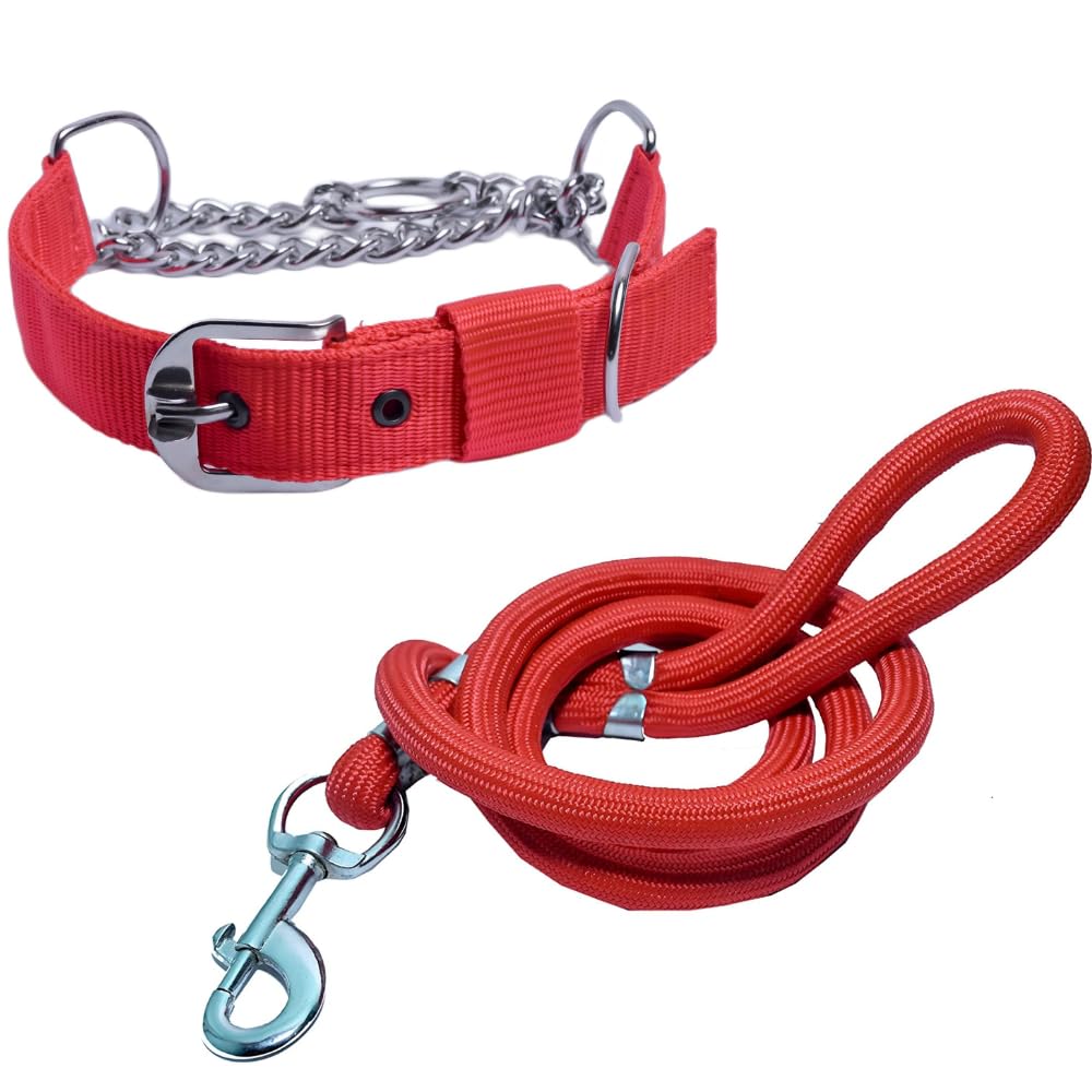 YOUNIQUE MERCHANDISE Dog Stainless Steel Half Chain Collar With Comfortable Rope Leash Comfortable For Walking Running Training Size -0.75 Inch (Small, Red) (B09MG84GN9) Amazon Price History, Amazon Price Tracker